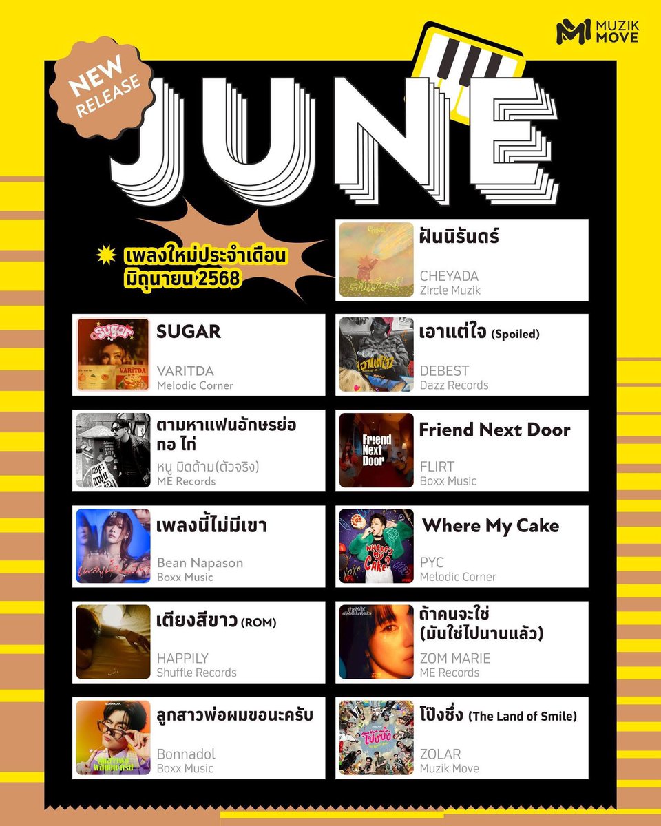 𝗡𝗘𝗪 𝗥𝗲𝗹𝗲𝗮𝘀𝗲 𝗶𝗻 𝗝𝘂𝗻𝗲 𝟮𝟬𝟮𝟱
เพลงใหม่ประจำเดือนมิถุนายน 🎧💛

#MuzikMove
#NewRelease #MoveRecords
#MeRecords #BoxxMusic #MelodicCorner
#HomeRunMusic #ZircleMuzik
#DazzRecords #ShuffleRecord