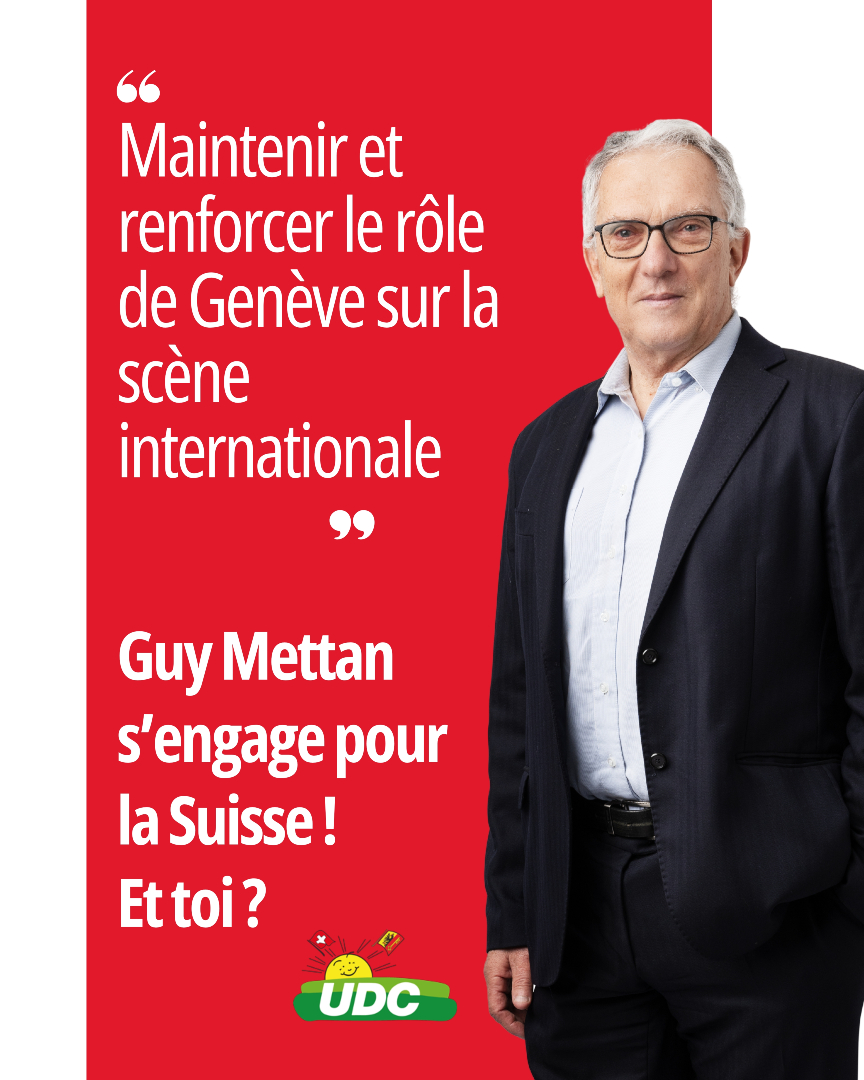 Guy Mettan veut faire rayonner Genève au-delà de nos frontières.
L’UDC s’engage pour la Suisse, et toi ?
Rejoins-nous
#UDCGe #Recrutement
