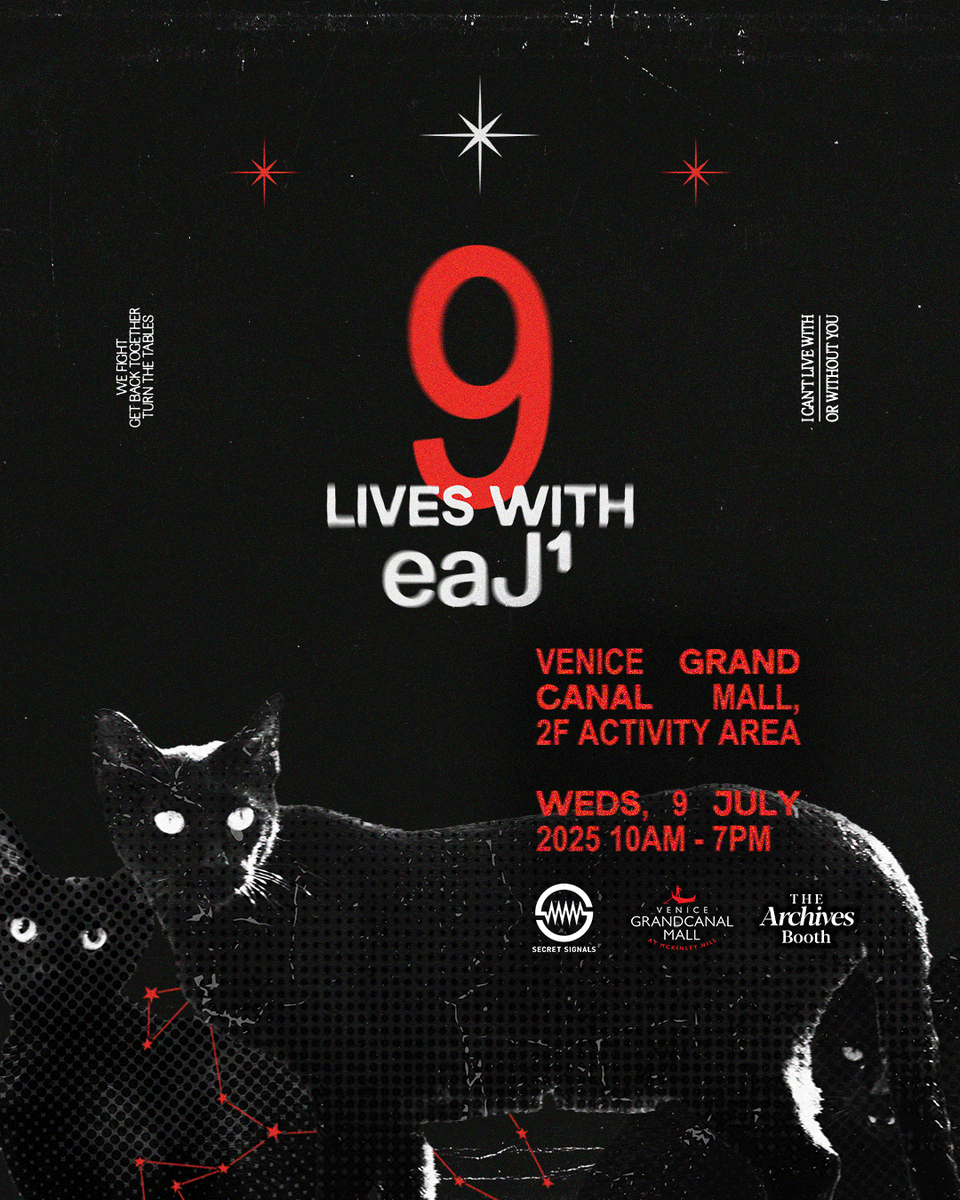 eaJPark_PH's tweet photo. 🔴 FILO JARS! 🔴 We’re bringing a '1' of a kind EP listening experience and merch pop-up to fans in Manila next week on July 9 at the Venice Grand Canal Mall @mckinleyhill_ from 10:00AM to 7:00PM!

Celebrate the release of @eajpark’s EP ‘1’ by participating in a stamp rally with specially curated booths where you can collect stamps and claim different tiers of prizes 🎁

Purchase any eaJ merch item during the event to begin your stamp-collecting journey—complete all 4 selected activities to get a chance to win a photo booth session with a familiar someone... 👀📸

Be sure to claim your stamp cards early—quantities are limited! Different coloured cards correspond to different sets of prizes, and are given out on a first come, first served basis.🖤❤️🤍

This event is made possible by Secret Signals @Secret_Signals in partnership with @mckinleyhill_, @thearchivesbooth (IG), @eaJPark_PH, @russetaccessories (IG), @tomntomsph (IG), @PAWSPhilippines, and Liberty Grounds Events.

See you there!
