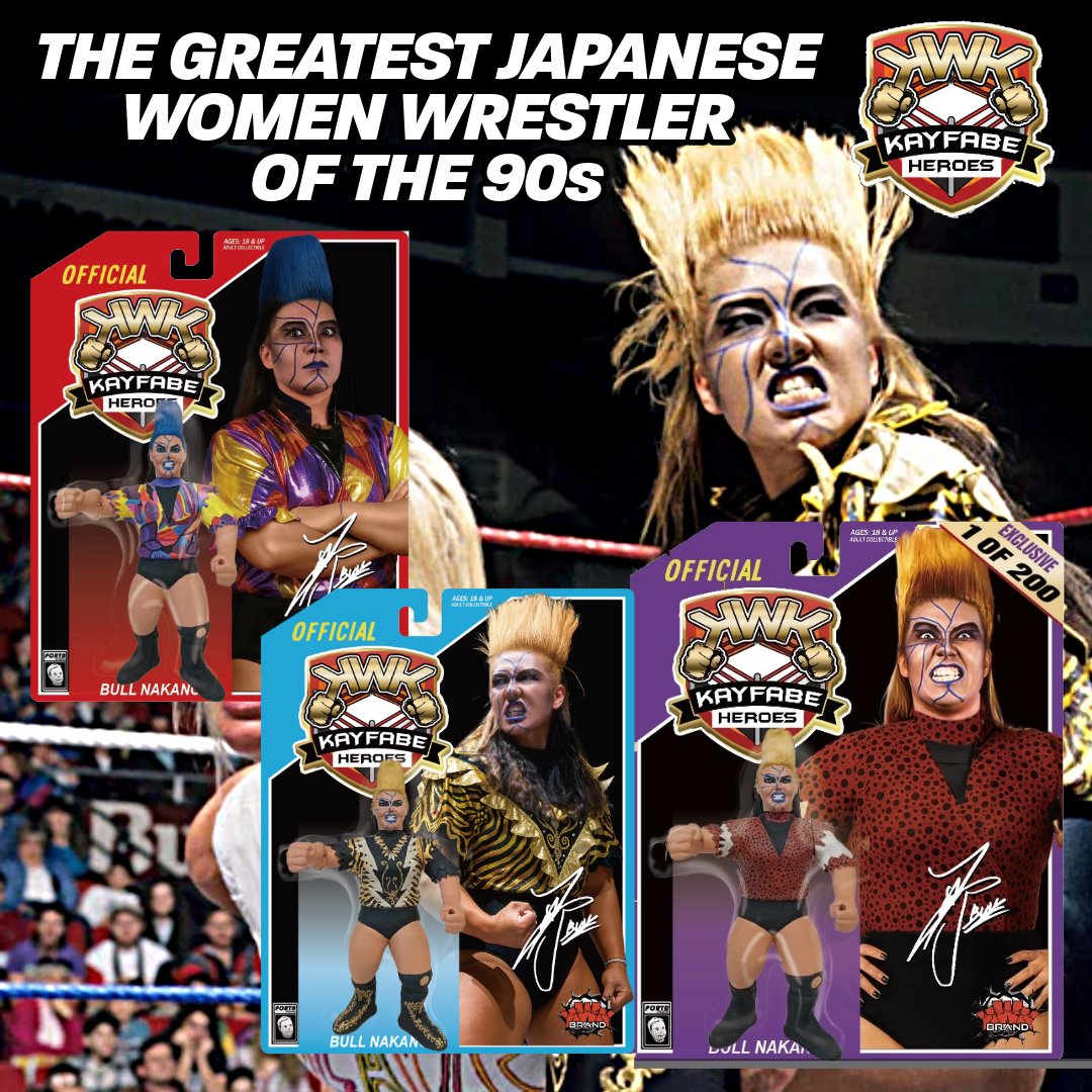 Big July for KWK! 

Bull Nakano joins KWK Kayfabe Heroes in her iconic ‘94 looks + a J&amp;J Exclusive RAW gear. 

Includes nunchucks! Preview soon.

Pre-order Barry Horowitz, Ox Baker &amp; The Berzerker too!