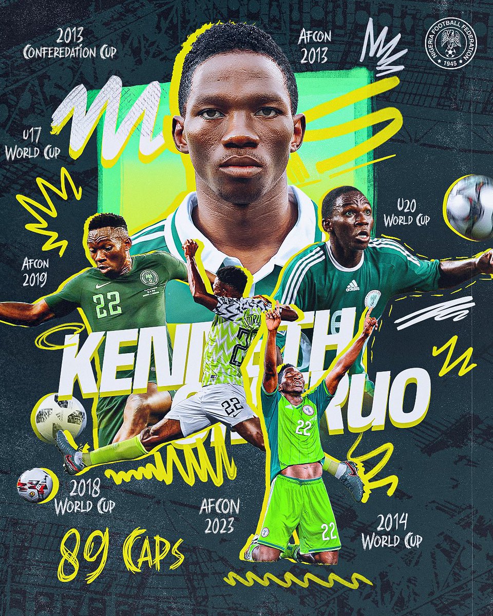 Keneth Omeruo has been a loyal servant to Nigerian football 🇳🇬.

Over a decade of service. 3️⃣ AFCON medals. 89 caps.

The numbers tell the story of a true leader.

#LetsDoItAgain #SoarSuperEagles