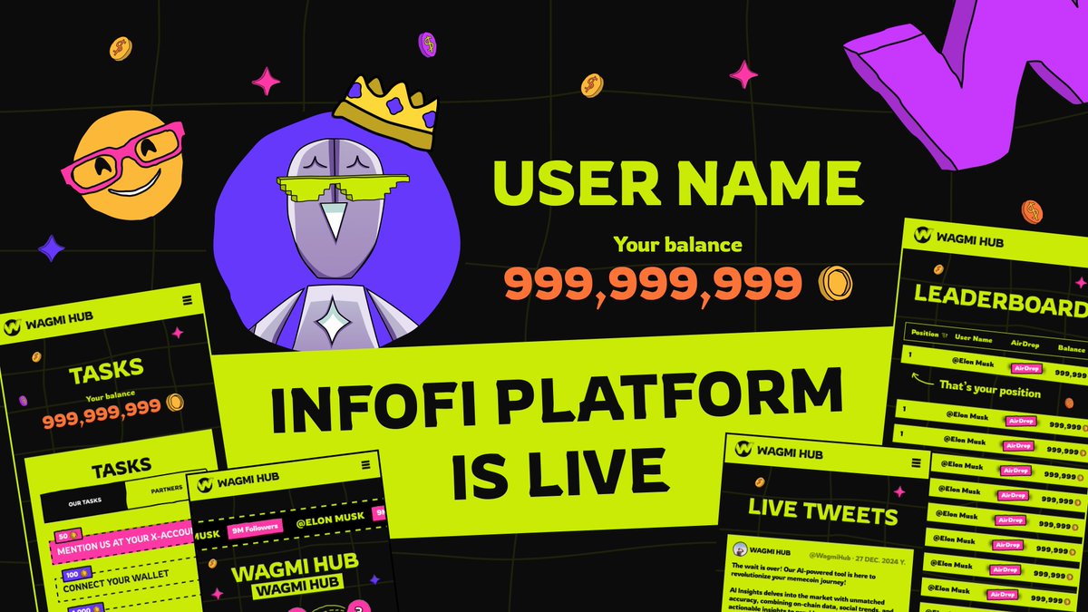 🥳 THE INFOFI PLATFORM IS NOW LIVE!

It is your new dashboard to track your impact, complete tasks, and earn the share of growing $INFOFI reward pool.

• Connect your X account, start building your Score and Points;
• Complete WAGMI HUB &amp; partner missions, with reward