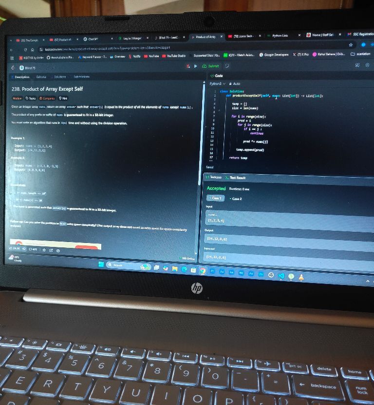 cruelyf's tweet photo. Day 39 of #100DaysOfCode
Problem 4 of #Blind75 ✅
Started with brute force (as always 😅) but the optimization journey is the real thrill!
Today: Product of Array Except Self 🔁💥
#LeetCode #Python #CodingJourney #TechTwitter #CodeNewbie #DeveloperDiary https://t.co/CNHKd66OYf