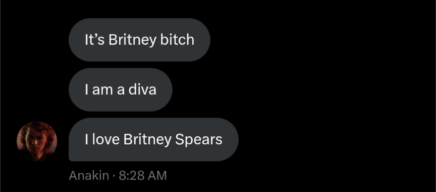 DarkSideNews111's tweet photo. 🚨 BREAKING: Anakin Skywalker is secretly Britney Spears?!

In other news he is also starting a Sith boy band with Boba Fett, Darth Vader, and Asajj Ventress! https://t.co/v0ZzaGAAjo
