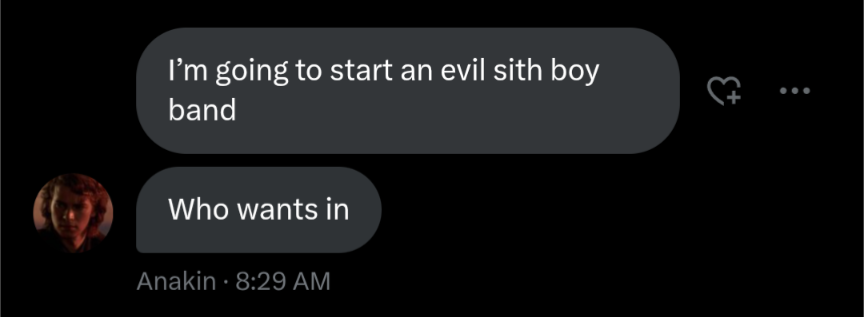 DarkSideNews111's tweet photo. 🚨 BREAKING: Anakin Skywalker is secretly Britney Spears?!

In other news he is also starting a Sith boy band with Boba Fett, Darth Vader, and Asajj Ventress! https://t.co/v0ZzaGAAjo