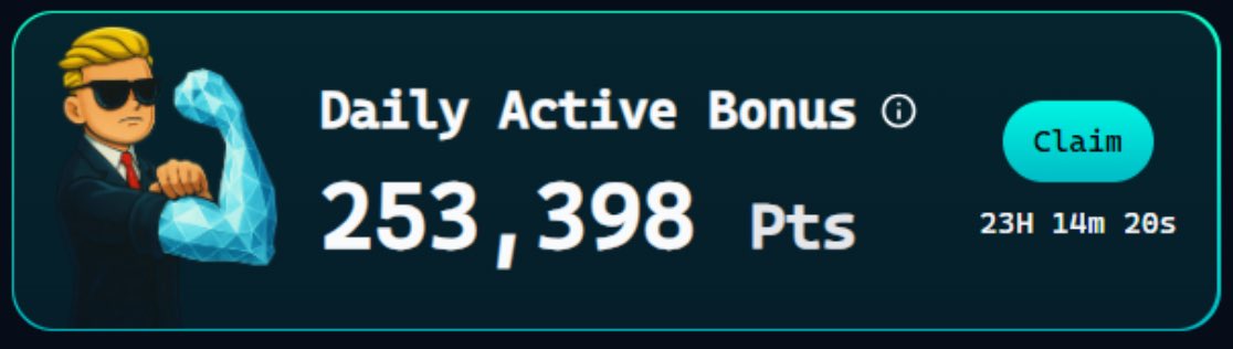 253k on one account 
174k on the other 

Average daily points: 400k+ 👊

Game plan:  Only pledge to Top projects I think will be worth way more in a few months.  📝 

When my point values start going down…I’ll start unstaking and look to sell bc the FOMO has kicked in. 💸

There