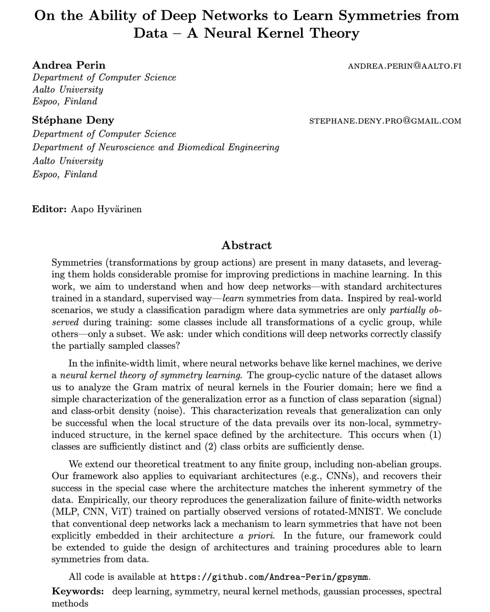 Andrea (@perina_ndrea) on Twitter photo Now accepted at JMLR, and with an extension to general finite groups (including non-abelian groups)! Updated version of our (w/ <a href="/StphTphsn1/">Stéphane Deny</a>) work: arxiv.org/abs/2412.11521 Now accepted at JMLR, and with an extension to general finite groups (including non-abelian groups)! Updated version of our (w/ <a href="/StphTphsn1/">Stéphane Deny</a>) work: arxiv.org/abs/2412.11521