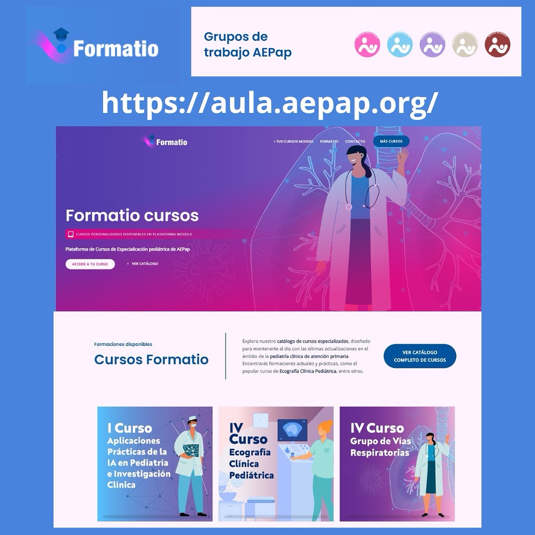 🎓 Conoces Formatio, nuestra plataforma de Formación con cursos especializados para la pediatría clínica! Formación actualizada, flexible y práctica 😃👏 Te esperamos! 
aula.aepap.org