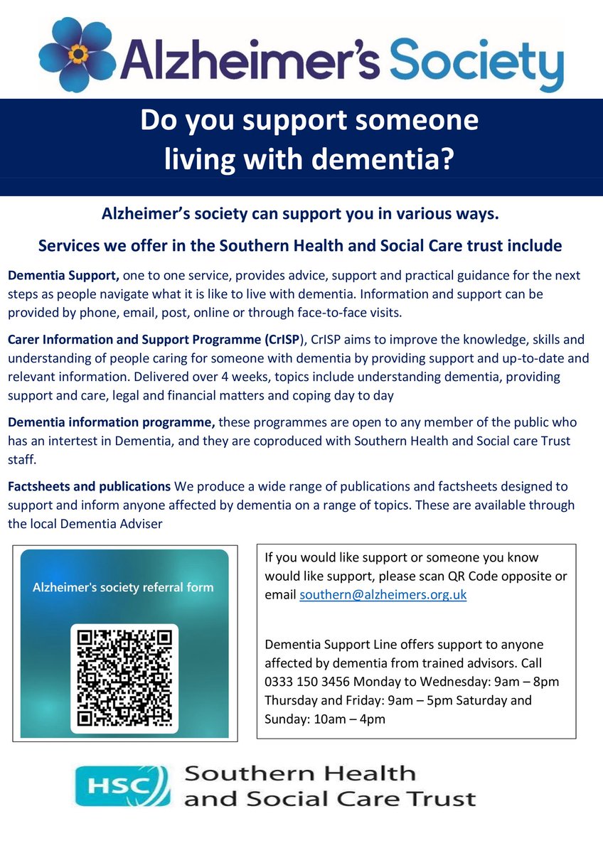 Adrian Friel (@adrian_friel02) on Twitter photo Do you support someone living with dementia in <a href="/SouthernHSCT/">Southern Trust</a> area? Would you like further information contact <a href="/AlzSocNI/">Alzheimer’s Society Northern Ireland</a> we can support you? Scan the qr code below to access support. <a href="/southern_fsu/">Southern GP Federation Support Unit</a> please reshare. Do you support someone living with dementia in <a href="/SouthernHSCT/">Southern Trust</a> area? Would you like further information contact <a href="/AlzSocNI/">Alzheimer’s Society Northern Ireland</a> we can support you? Scan the qr code below to access support. <a href="/southern_fsu/">Southern GP Federation Support Unit</a> please reshare.