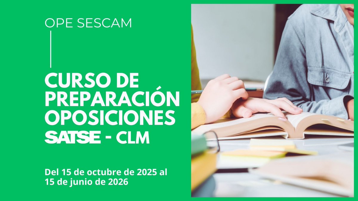 account.globalmest.com/vR5goQ/RaEN3m.… 
Ya está disponible el curso de preparación oposiciones SATSE - CLM. Puedes inscribirte en la modalidad que elijas a través del siguiente enlace: cursos.satse.es/toledo
