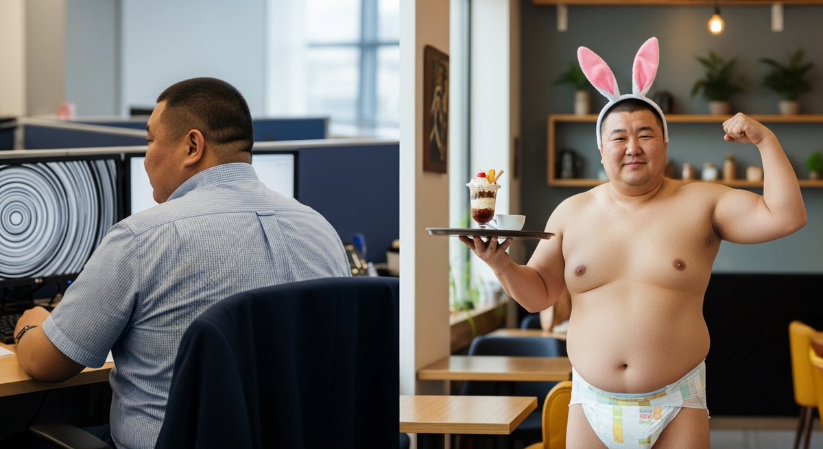 オフィスは実に都合がいい。
何せどこもディスプレイだらけ。しかもこちらから通信し放題。『副業』にはもってこいだ。
今日のターゲットは隣の部署の課長だ。昔ラグビーをやっていたとのことで、そのでっぷりとした腹の下には確かな筋肉がついている。

彼にはそうだな……雄バニーになって貰おう。