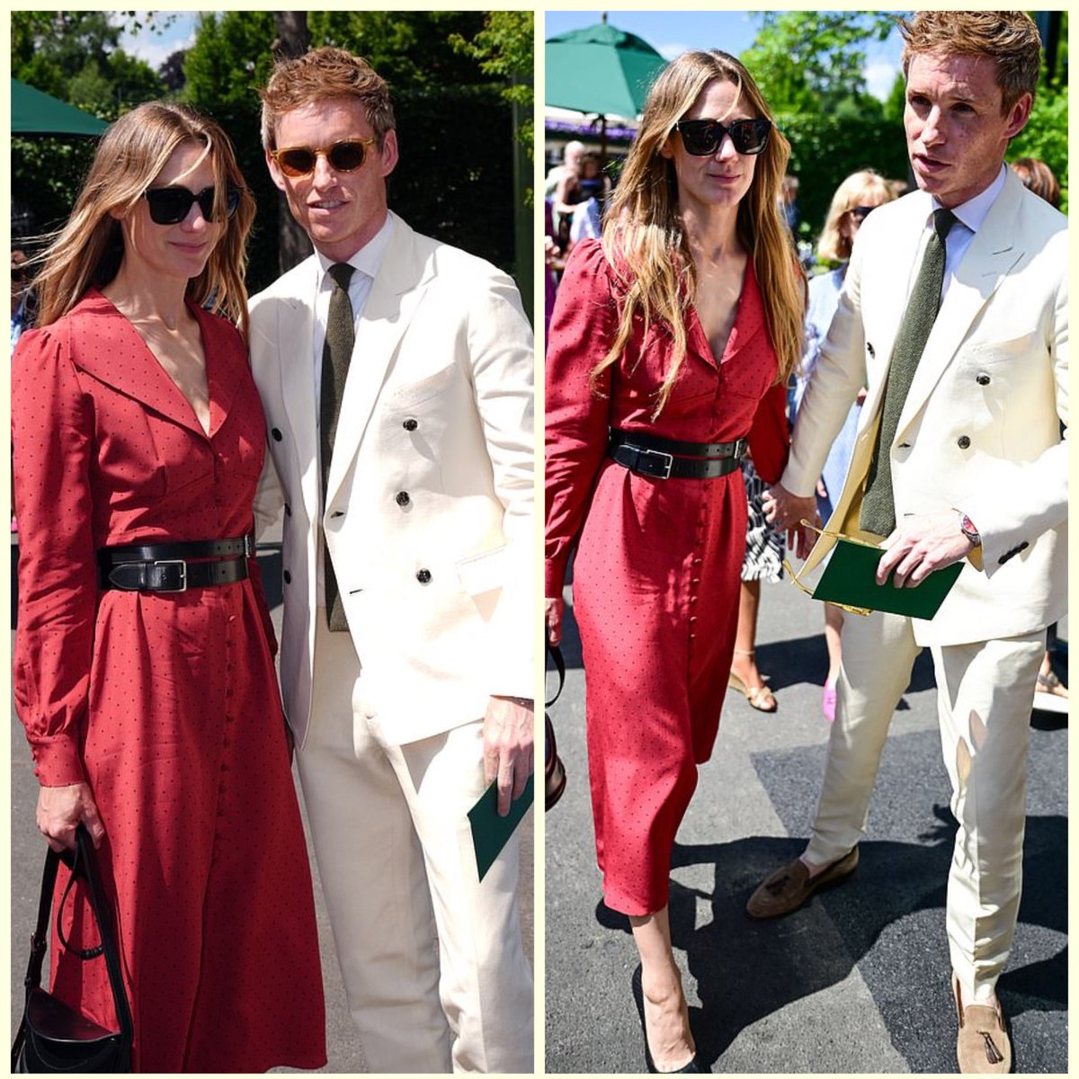 bespokeredmayne's tweet photo. They couldn’t wait: The stylish #EddieRedmayne + wife #HannahBagshawe were in the crowd for the first day of tennis action Monday @Wimbledon. https://t.co/k0hIXYojvp
