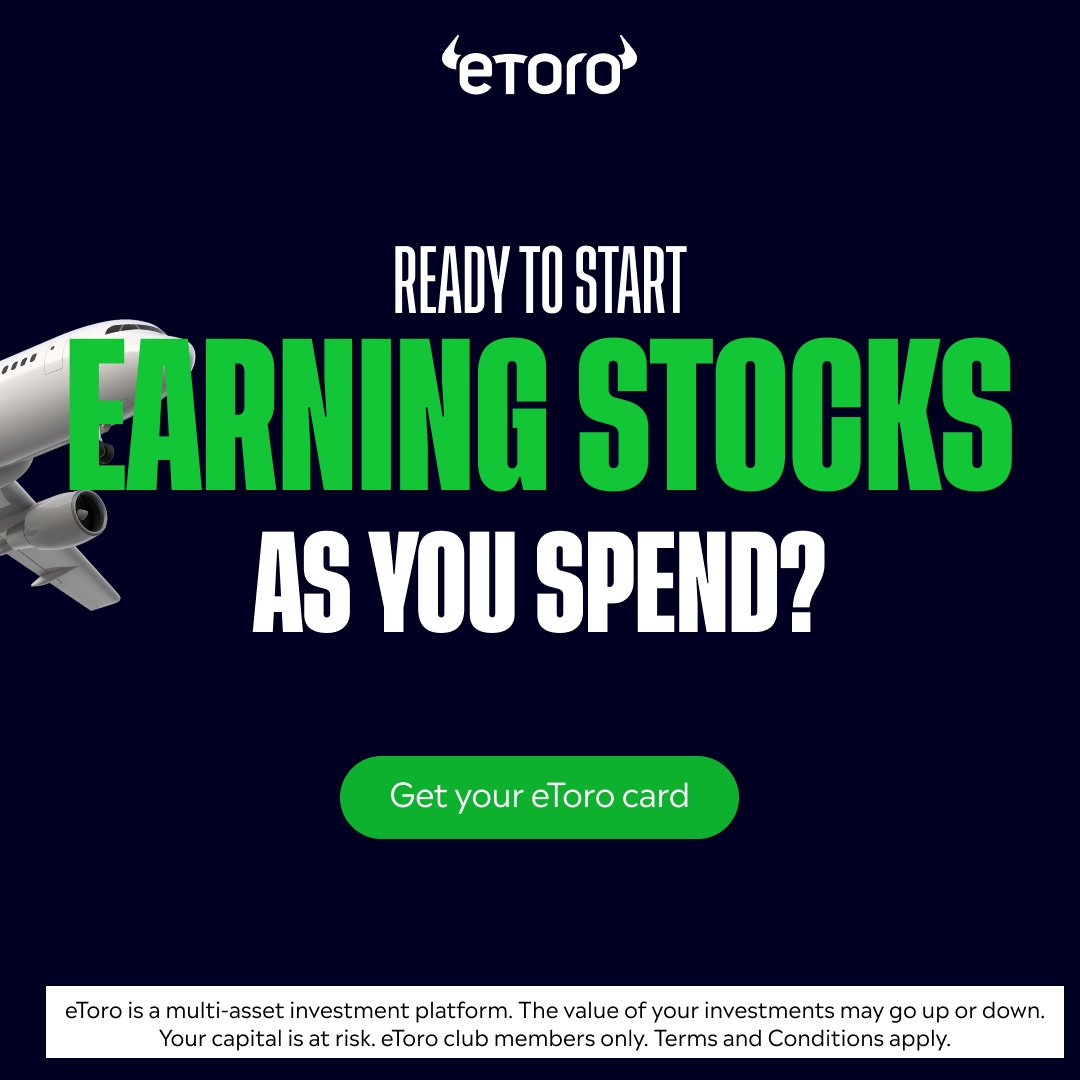 eToro's tweet photo. The eToro Visa debit card just leveled up with 4% back in stocks on your everyday spend.

Swipe to discover an alternative way to boost your investment portfolio. 👇

*eToro club members only. T&amp;Cs apply.