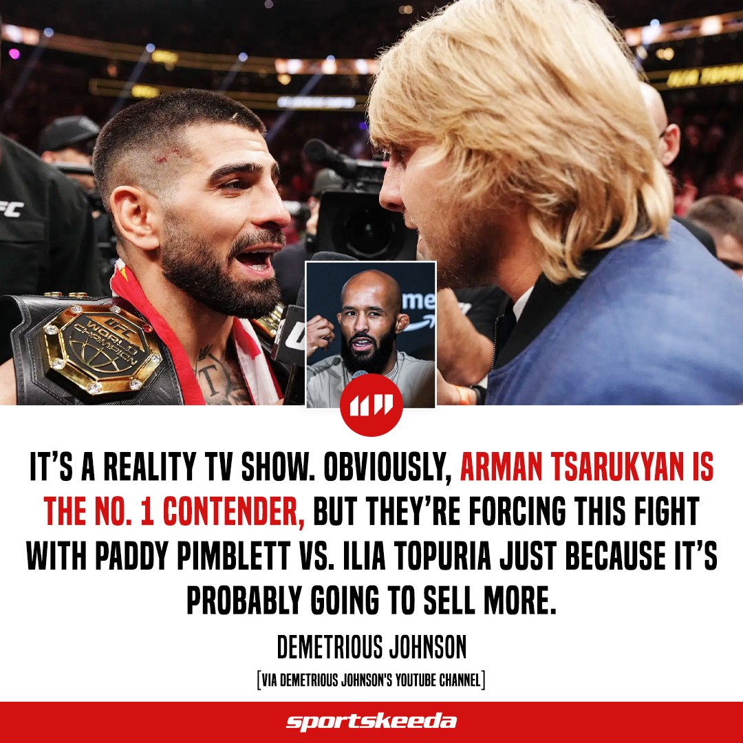 sportskeedaMMA's tweet image. Demetrious Johnson reacts after Ilia Topuria-Paddy Pimblett faceoff at #UFC317 😬

 #IliaTopuria #paddypimblett | @MightyMouse