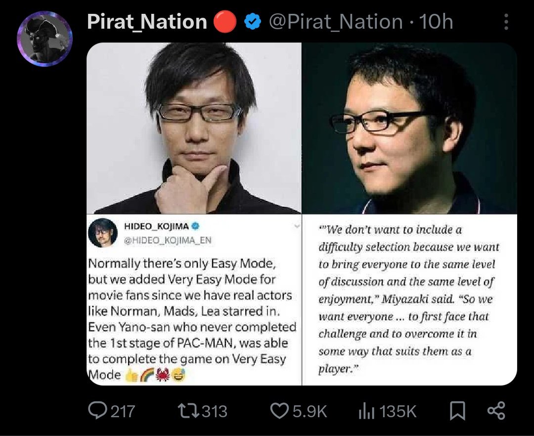 Both mindsets are absolutely valid approaches to video game design and there is NOTHING wrong with providing options for new or less skilled gamers.

GAMING is a recreational activity. If you can't agree with that then GAMING is NOT for you.