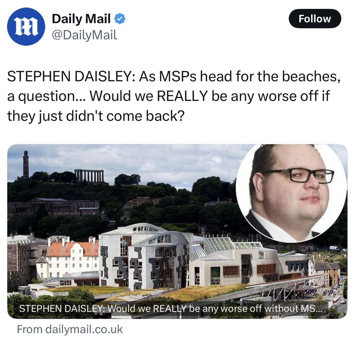 Please do not doubt it. The right wing, their parties and their tribunes are coming for the Scottish Parliament. Scottish democracy is anathema to them.