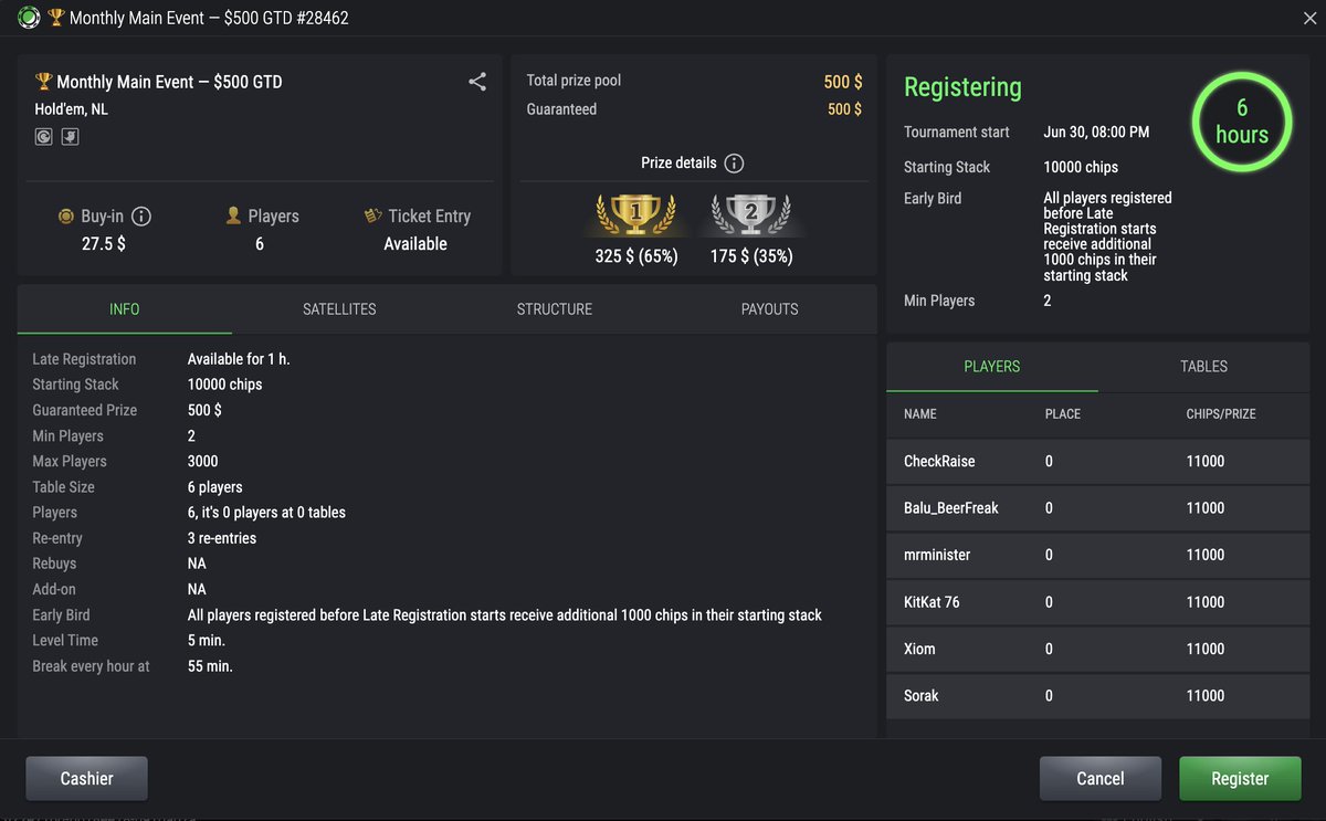 🎯 Today at 18:00 UTC — $500 GTD Monthly Main Event!
🎟 Buy-in: $27.5 | ♠️ 6-max NLH
🏆 $500 prize pool | 🌀 3 re-entries
⚡ Early reg = +10% chips!
🕗 Starts at 18:00 UTC
🕐 Late reg: +1h
🎫 Join now: play.monad.poker/?tournamentId=…