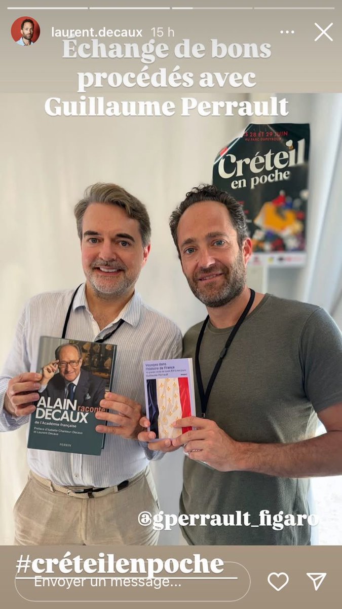 GuilPerrault's tweet image. Moment très chaleureux avec le fils du grand Alain Decaux, @LaurentDecaux, hier, au salon du livre de poche à Créteil.