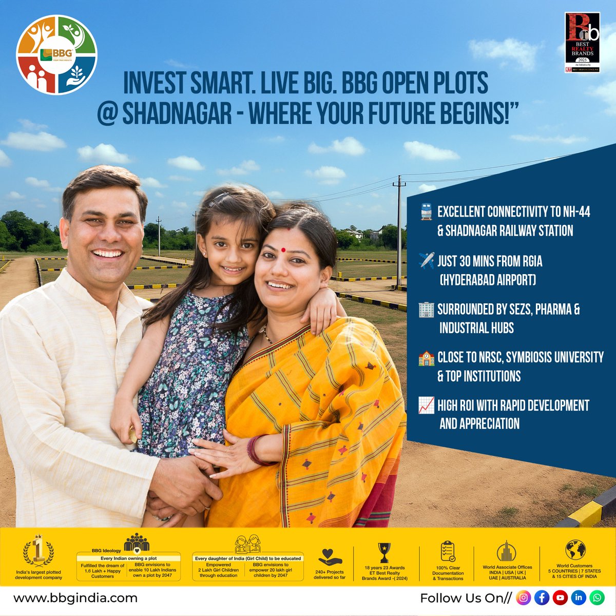 bbgindia's tweet image. Looking for land that grows in value? 
BBG @ Shadnagar offers plots near NH-44, RGIA &amp;amp; top institutions.
 High ROI
 Rapid Development
 Trusted by Thousands
📞 040 6903 2244 | 🌐 bbgindia.com
.
#BBGIndia #ShadnagarPlots #RealEstate  #SmartInvesting #Hyderabad
