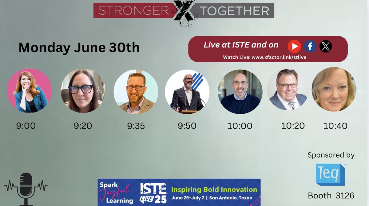 Dr. Matthew X. Joseph (@matthewxjoseph) on Twitter photo Day two bringing more #ISTE voices on the #StrongerTogether podcast.
Packed 6/30 schedule
LIVE from 3rd floor ballroom level between the Stars at Night and Hemisfair Ballrooms.
Thank you <a href="/TeqProducts/">TeqProducts</a> for your partnership
<a href="/LucyKirchh/">Laurel Aguilar-Kirchhoff</a> <a href="/JaimeDonally/">Jaime Donally #ARVRinEDU</a> <a href="/andrewtwallace/">Andrew Wallace</a> <a href="/MRsalakas/">Brett Salakas</a> Day two bringing more #ISTE voices on the #StrongerTogether podcast.
Packed 6/30 schedule
LIVE from 3rd floor ballroom level between the Stars at Night and Hemisfair Ballrooms.
Thank you <a href="/TeqProducts/">TeqProducts</a> for your partnership
<a href="/LucyKirchh/">Laurel Aguilar-Kirchhoff</a> <a href="/JaimeDonally/">Jaime Donally #ARVRinEDU</a> <a href="/andrewtwallace/">Andrew Wallace</a> <a href="/MRsalakas/">Brett Salakas</a>