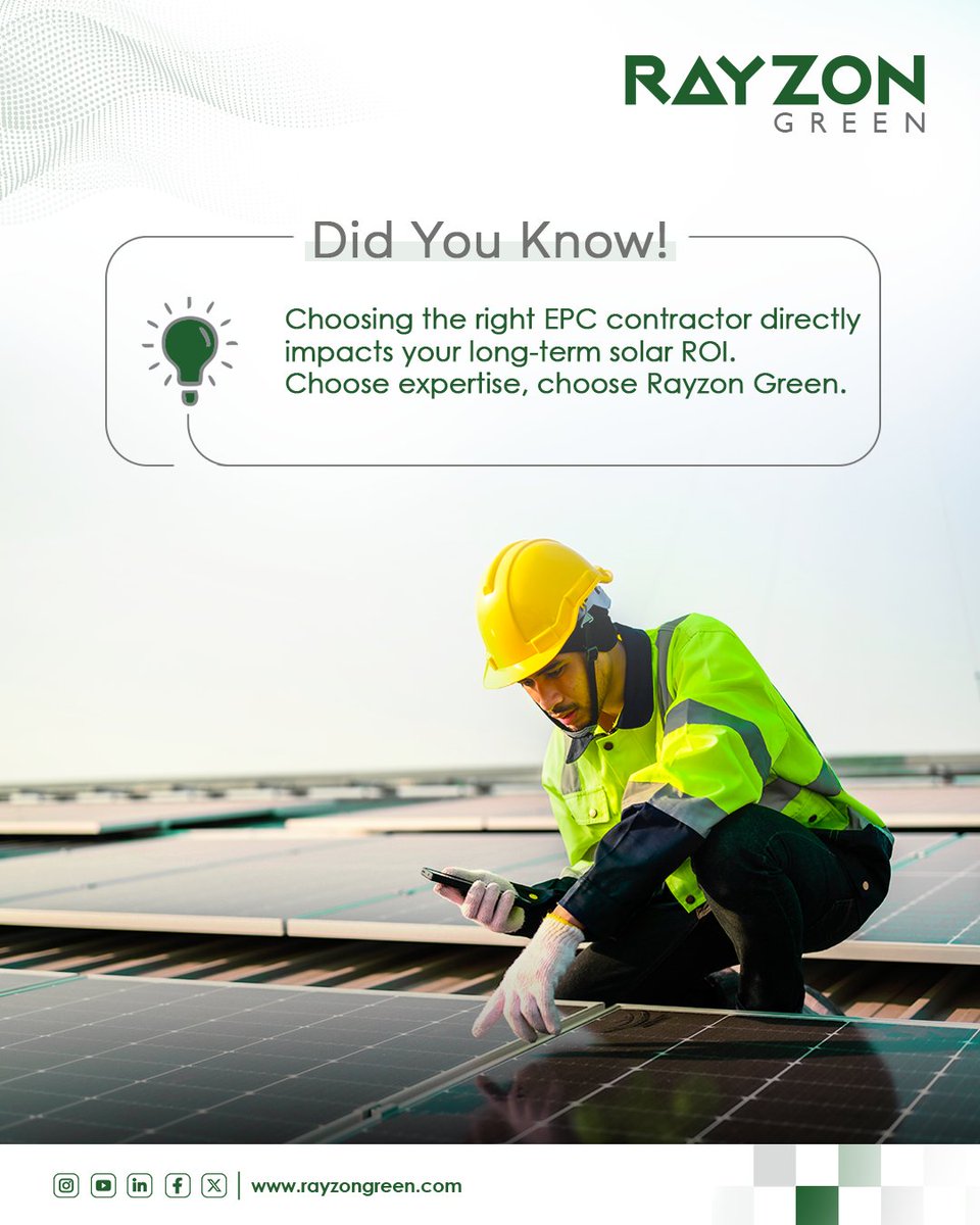 rayzon_green's tweet image. The right EPC partner can make or break your solar ROI. Choose experience, precision and Rayzon Green, where expertise meets excellence.

#RayzonGreen #SolarROI #EPCPartner #SolarSolutions #CleanEnergy #SustainableFuture #SolarExperts #RayzonSolar #SolarPower #RenewableEnergy