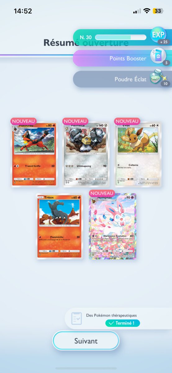 NemuzukiKokoa's tweet image. 6e booster et j'ai eu Nymphali cette fois-ci ! J'ai eu mes 2 evolitions préférées 🥰