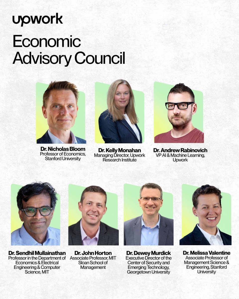 Upwork's tweet image. Today, we’re excited to launch the Upwork Economic Advisory Council, a powerhouse group of economists, scientists, and researchers who will guide us as we build the future of a human and AI-powered workforce.
Learn more: spr.ly/EconomicAdviso…
#Upwork #AI #FutureOfWork