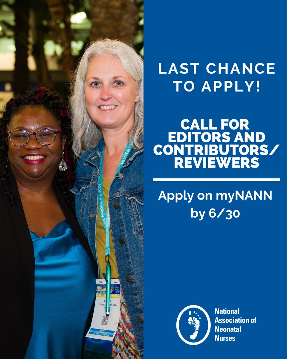 NANN (@neonatalnurses) on Twitter photo Final call to apply!
Volunteer as an editor or contributor/reviewer for the revision of our Newborn Pain Assessment and Management Guideline for Practice.
Log into myNANN to learn more and submit your application: bit.ly/4kRefny. The deadline to apply is midnight. Final call to apply!
Volunteer as an editor or contributor/reviewer for the revision of our Newborn Pain Assessment and Management Guideline for Practice.
Log into myNANN to learn more and submit your application: bit.ly/4kRefny. The deadline to apply is midnight.