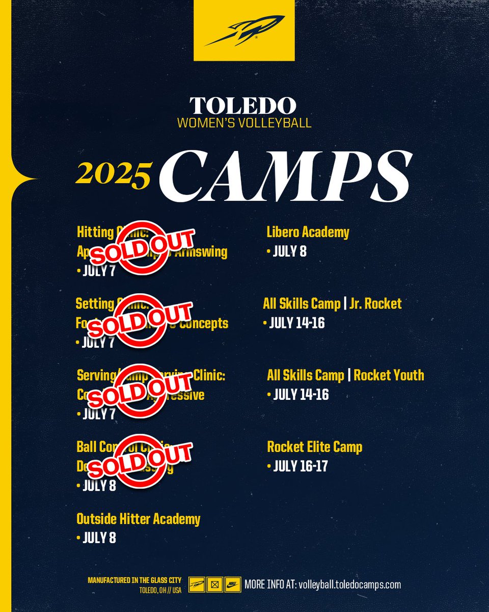 Toledo_VB's tweet image. Our first four clinics are sold out! ๐
Don't miss out on learning from the Rockets. Register for any of our remaining camps today:
volleyball.toledocamps.com
#TeamToledo