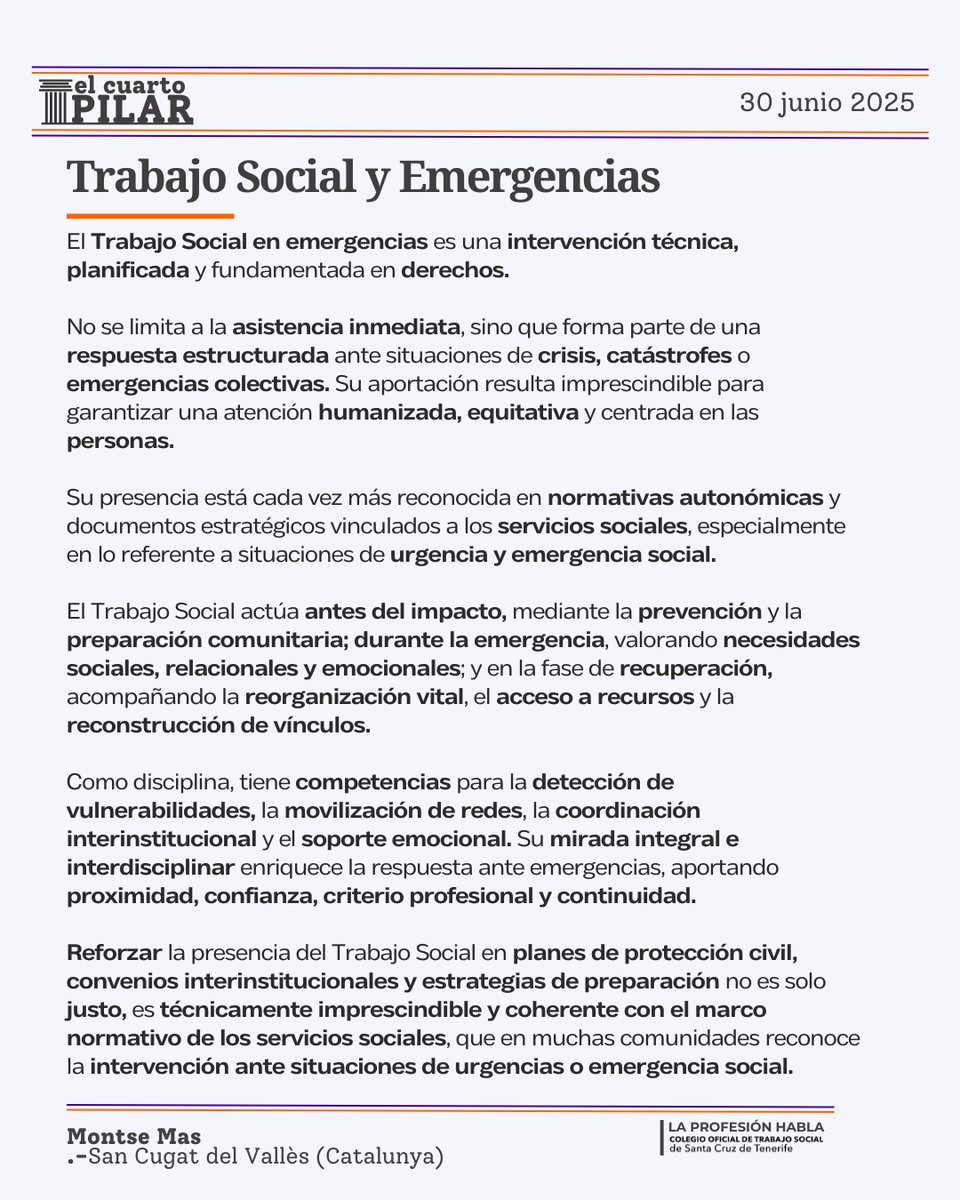 ✍️"Trabajo Social y Emergencias"

ℹ️ colegiotstenerife.org/noticia/el-cua…

.- Por Montse Mas
🏛️ | 𝐄𝐋 𝐂𝐔𝐀𝐑𝐓𝐎 𝐏𝐈𝐋𝐀𝐑