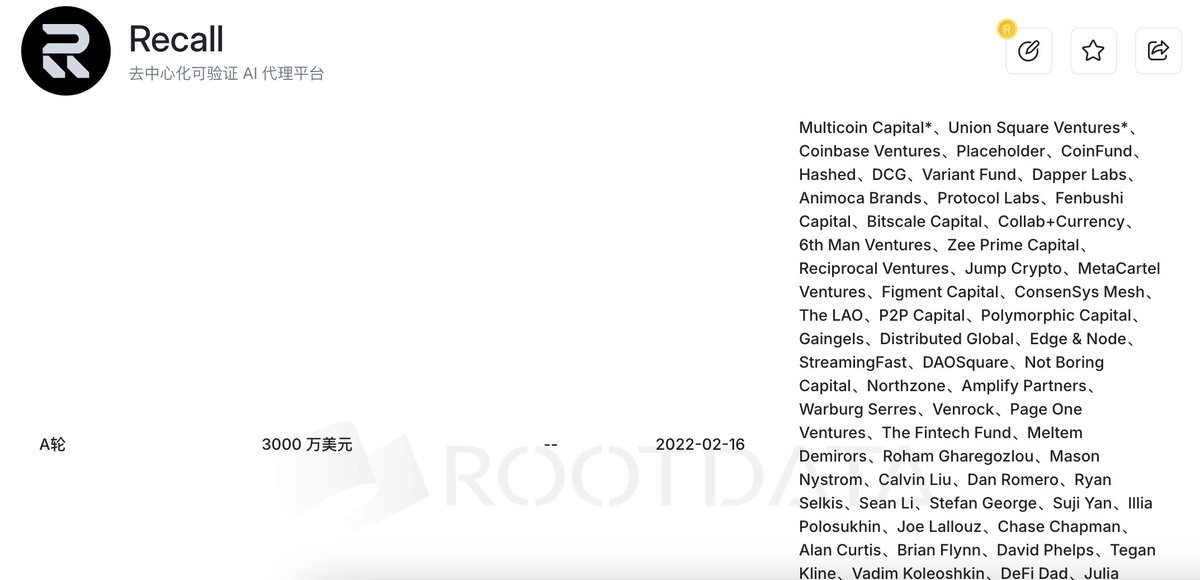 怎么没人肝这个项目

融资4000w,Multicoin 和 Union Square Ventures领投,Coinbase 参投

明牌空投 ,感觉马上要发币了(说不定下个月就上了alpha)

0撸,花点时间做任务

他是谁呢,<a href="/recallnet/">Recall</a> 
是一个去中心化的智能网络，
旨在为自主 AI 代理提供在区块链上存储、共享和交换知识的平台，结合了 Web3