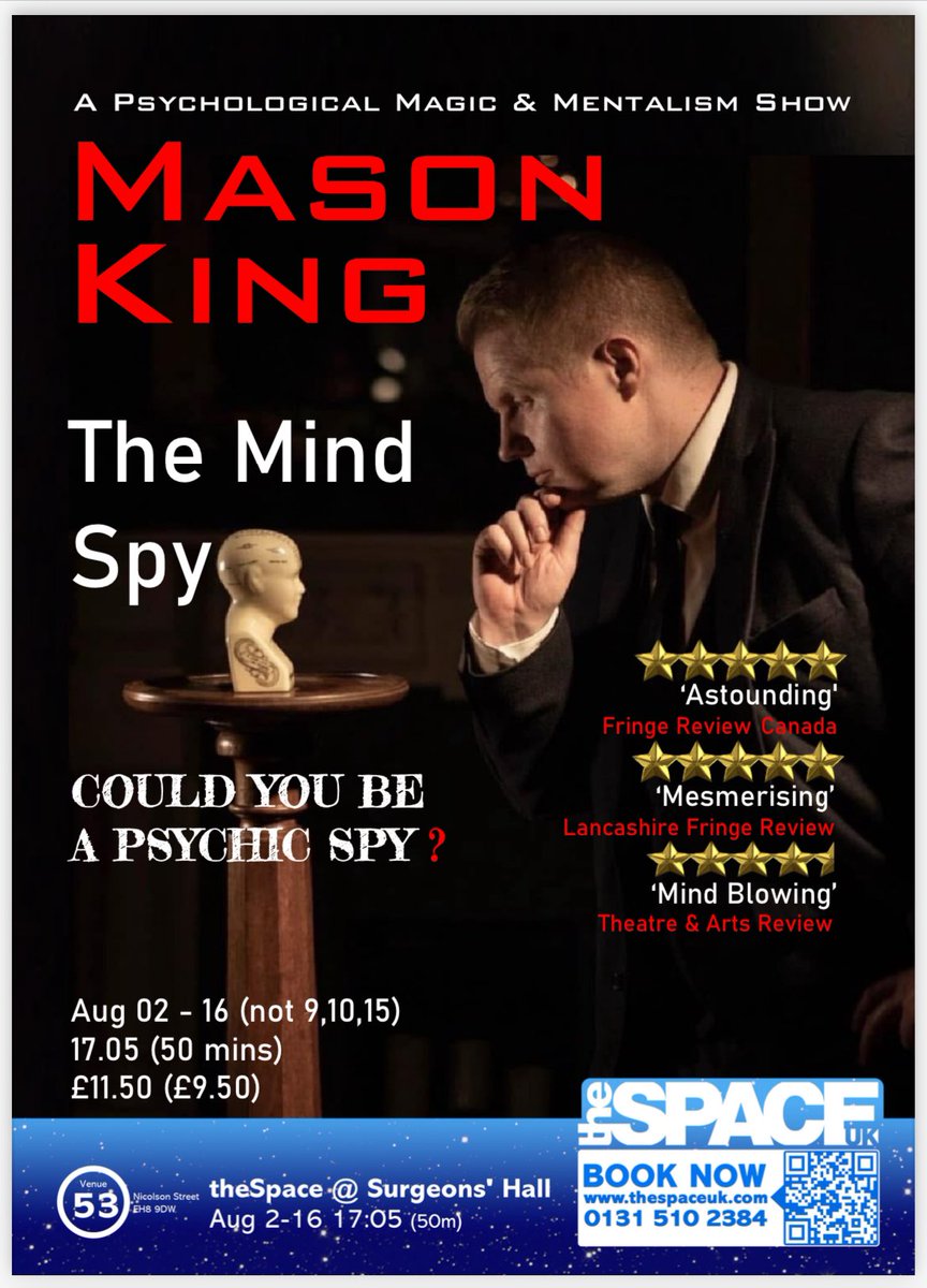 Mason King - Mind Reader/Mentalist/Entertainer (@mkmindreader) on Twitter photo This past weekend I did an interview with <a href="/beyondcurtain12/">Beyond The Curtain</a> about my new show for #EdFringe2025 - ‘Mason King - The Mind Spy’
Check it out here: beyondthecurtain.co.uk/2025/06/mason-…
Many thanks to the Beyond The Curtain team and <a href="/ElaineC_reviews/">Elaine Chapman</a>
<a href="/theSpaceUK/">theSpaceUK</a> #EdFringe #EdFringe25 This past weekend I did an interview with <a href="/beyondcurtain12/">Beyond The Curtain</a> about my new show for #EdFringe2025 - ‘Mason King - The Mind Spy’
Check it out here: beyondthecurtain.co.uk/2025/06/mason-…
Many thanks to the Beyond The Curtain team and <a href="/ElaineC_reviews/">Elaine Chapman</a>
<a href="/theSpaceUK/">theSpaceUK</a> #EdFringe #EdFringe25