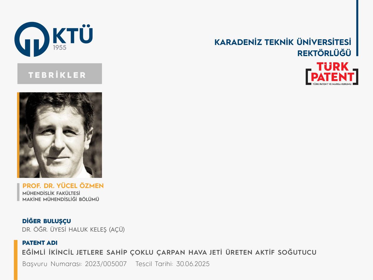 Akademisyenimizin Patent Başvurusu Tescillendi

Patent başvurusu tescillenen akademisyenimizi ve buluşçuyu tebrik eder, akademisyenimize “KTÜ Ekolü”ne sağladığı katkılardan ötürü teşekkür ederiz.

👉 Detaylı bilgi için: ktu.edu.tr/tr/basari/akad…