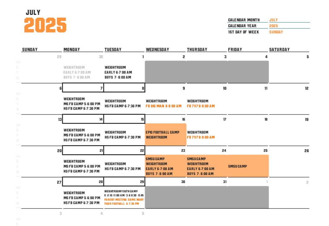 *July schedule*