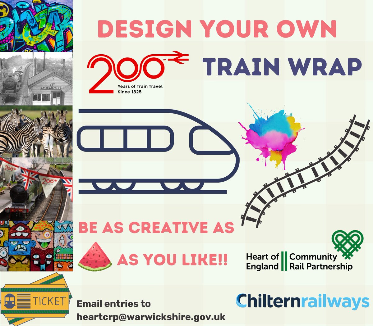 📢COMPETITION to celebrate The Inspiration Train coming to Birmingham Moor St📢CALLING ALL ARTISTS! Design a Railway200 train wrap - prizes across age categories to be won. See heartcommunityrail.org.uk/railway200 for the template &amp; details. Comp deadline 9am 16th July. Good luck!