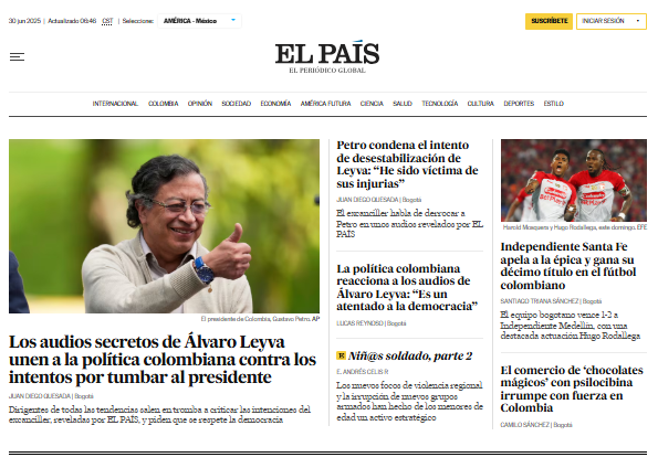 📰🇨🇴 #Portada |  Los audios secretos de Álvaro Leyva unen a la política colombiana contra los intentos por tumbar a Petro, en EL PAÍS AMÉRICA COLOMBIA este 30 de junio 

Lee más 🔗 elpais.com/america-colomb…