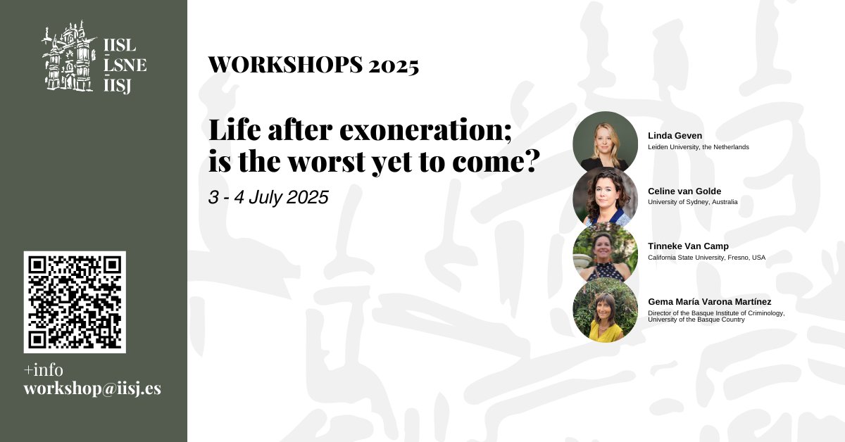 Coming up this week in our Workshop programme: "Life after exoneration; is the worst yet to come?", with Linda Geven (Leiden University), Celine van Golde  (University of Sydney), Tinneke Van Camp (California State  University Fresno) and Gema María Varona Martínez (IVAC-KREI)