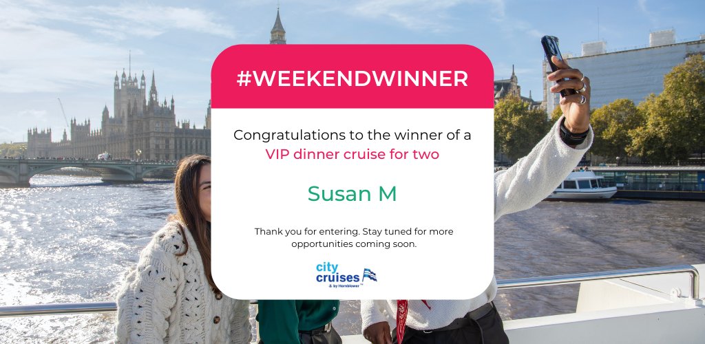 Congratulations to this week's #WeekendWinner 🏆

We hope you enjoy your VIP dinner cruise 🛳️

Thank you to everyone who entered, keep your eyes peeled for more competitions 👀