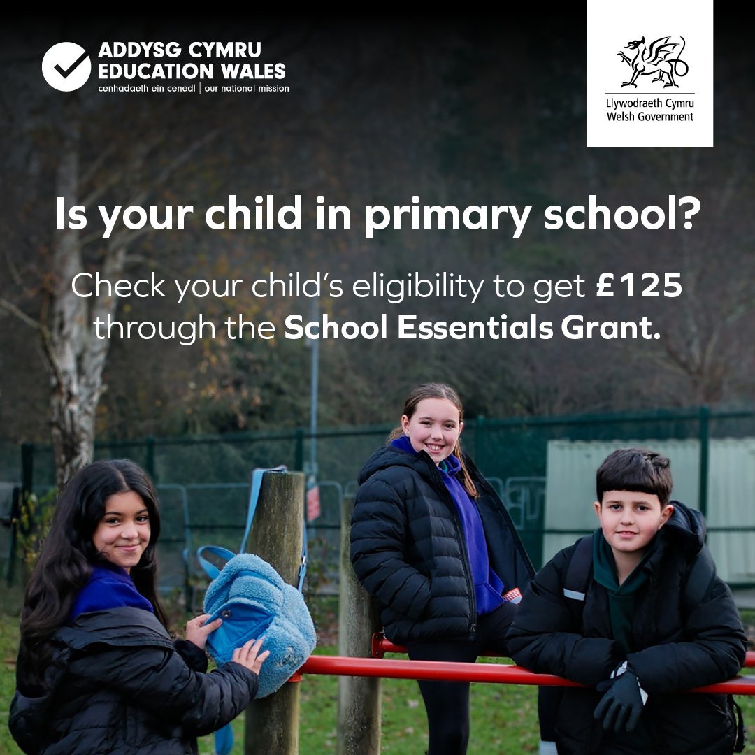 Welsh Government Education (@wg_education) on Twitter photo Uniform, shoes, bags… school costs add up fast.
From 1 July, families in Wales could get £125 per child through the School Essentials Grant to help with costs for the new school year.🙌
Check your eligibility: gov.wales/get-help-schoo…
#FeedTheirFuture
<a href="/SwanseaCouncil/">Swansea Council</a> Uniform, shoes, bags… school costs add up fast.
From 1 July, families in Wales could get £125 per child through the School Essentials Grant to help with costs for the new school year.🙌
Check your eligibility: gov.wales/get-help-schoo…
#FeedTheirFuture
<a href="/SwanseaCouncil/">Swansea Council</a>