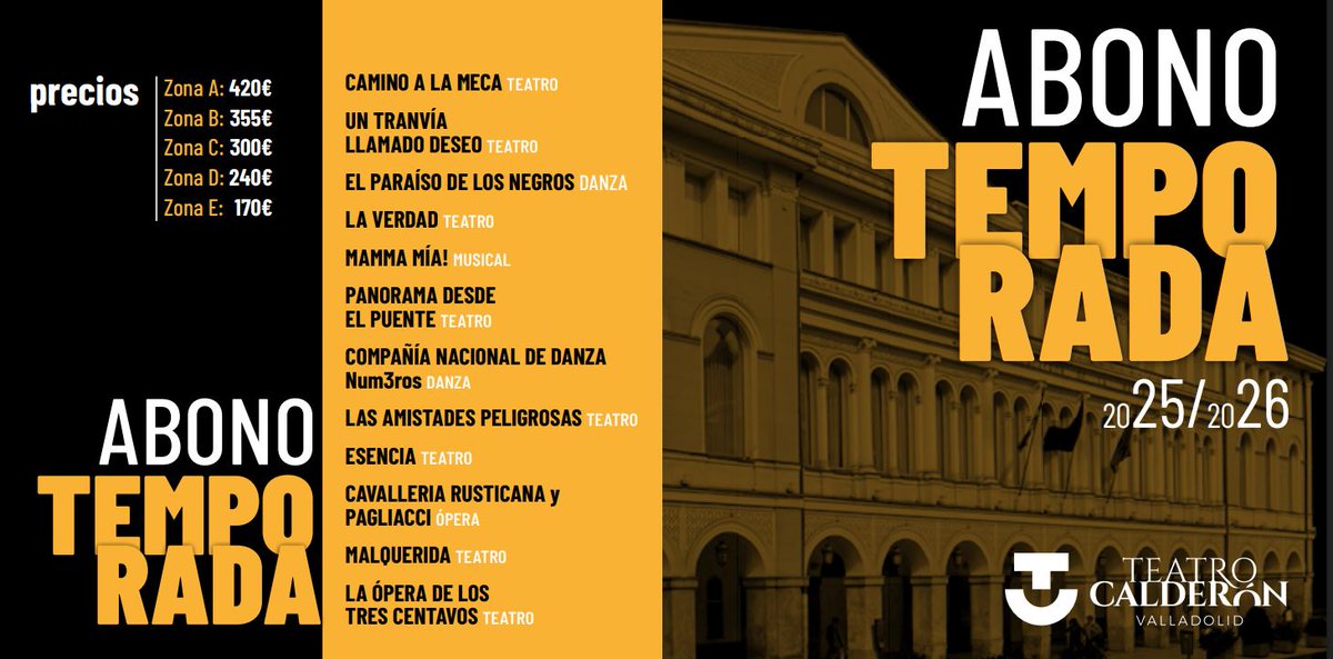 CulturaVLL (@culturavll_) on Twitter photo Ya disponible la renovación del ABONO DE TEMPORADA del <a href="/TCalderonVLL/">Teatro Calderón</a> 2025-2026
ℹ️ + Info: f.mtr.cool/kkmnhoszvj Ya disponible la renovación del ABONO DE TEMPORADA del <a href="/TCalderonVLL/">Teatro Calderón</a> 2025-2026
ℹ️ + Info: f.mtr.cool/kkmnhoszvj