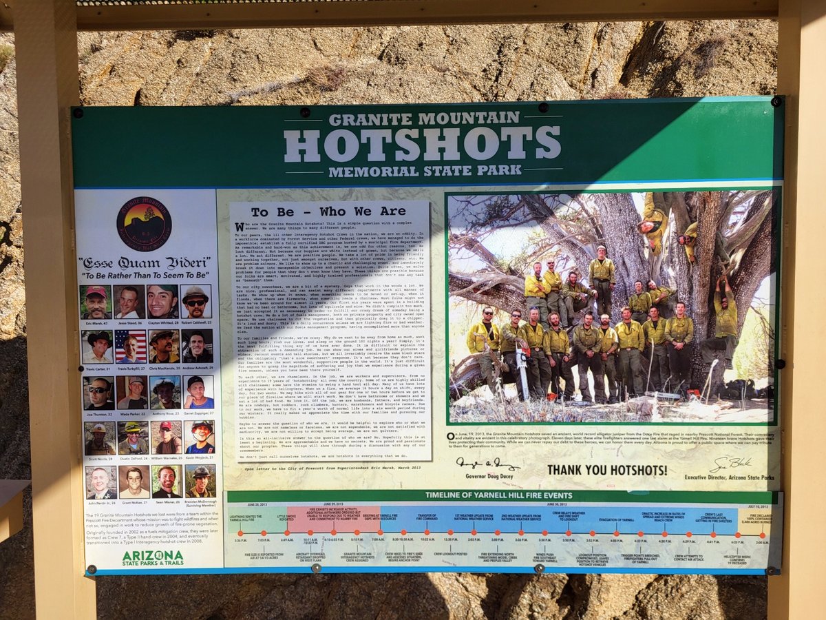 As we observe #WildlandFirefighterWeekOfRememberance, we reflect on the 19 members of the Granite Mountain Interagency Hotshot Crew who lost their lives 12 years ago while battling the Yarnell Hill Fire in Yavapai County, AZ.