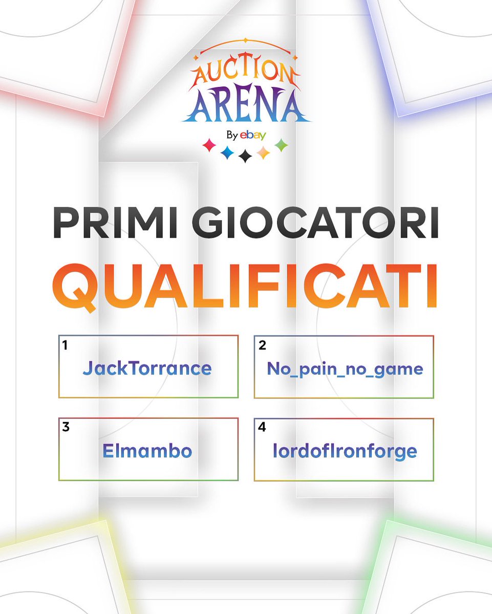 La prima settimana di qualifier dell’Auction Arena powered by <a href="/eBay_Italia/">eBay.it</a> si è conclusa 🔥

Complimenti ai primi 4 giocatori qualificati per la finalissima del 16 luglio 🙌

La sfida continua! Restano ancora 2 qualifier: chi riuscirà a raggiungere la finale?