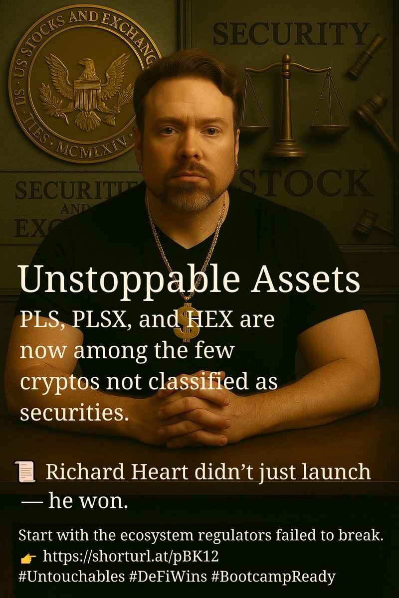 MasterPo2024's tweet photo. PLS, PLSX, and HEX are now among the few cryptos not classified as securities.
📜 Richard Heart didn’t just launch — he won.
You want safety and upside?
Start with the ecosystem regulators failed to break.
👉 https://t.co/sv8Txvf8zZ
#Untouchables #DeFiWins #BootcampReady
@RichardHeartWin @4kryptokoolaid @AWildSJ @CaptainRG3 @TamTamHEX @yourfriendSOMMI @Coexisteven @brisology @ccfxstudios @HviidHEX