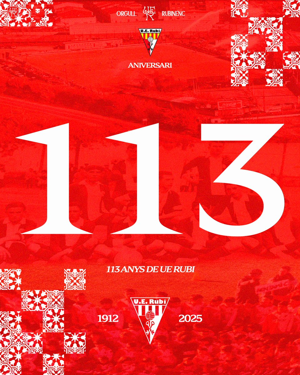 📅 Avui és 30 de juny. Avui es compleixen…

🔴⚪️ 𝟏𝟏𝟑 𝐚𝐧𝐲𝐬 𝐝𝐞 𝐑𝐮𝐛𝛊́ 🔴⚪️

Història, passió, orgull, tradició, gols per a no oblidar…

👏🏽 Gràcies a tots els que formeu part de la nostra història!