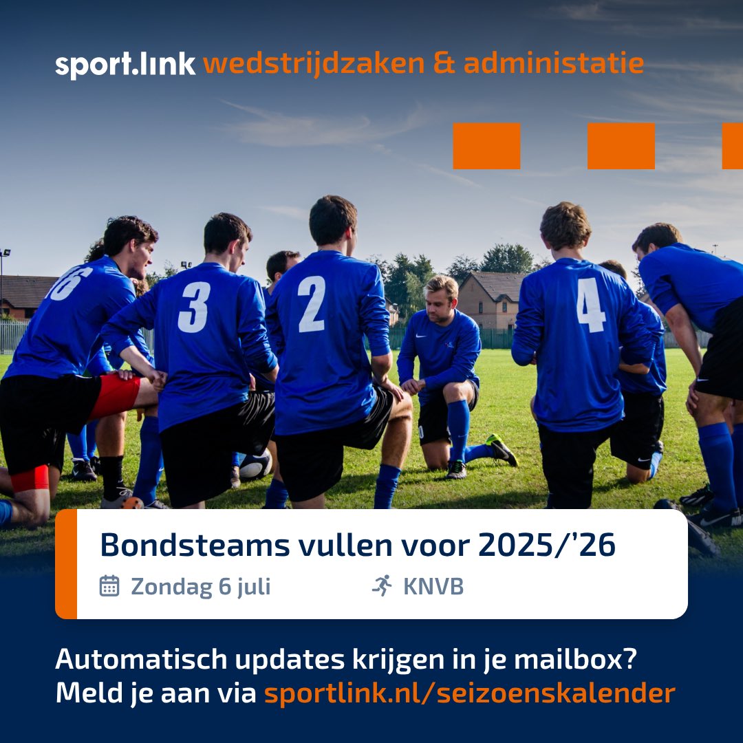 ⚽ Voetbalverenigingen, denk aan het vullen van je bondsteams voor 2025/’26!  Teams met Teamindex: vullen uiterlijk 6 juli 2025. En teams zonder Teamindex: vóór eerste (beker)wedstrijd. Ga goed voorbereid het nieuwe seizoen in!
sportlink-help.freshdesk.com/nl/support/sol…
sportlink-help.freshdesk.com/nl/support/sol…