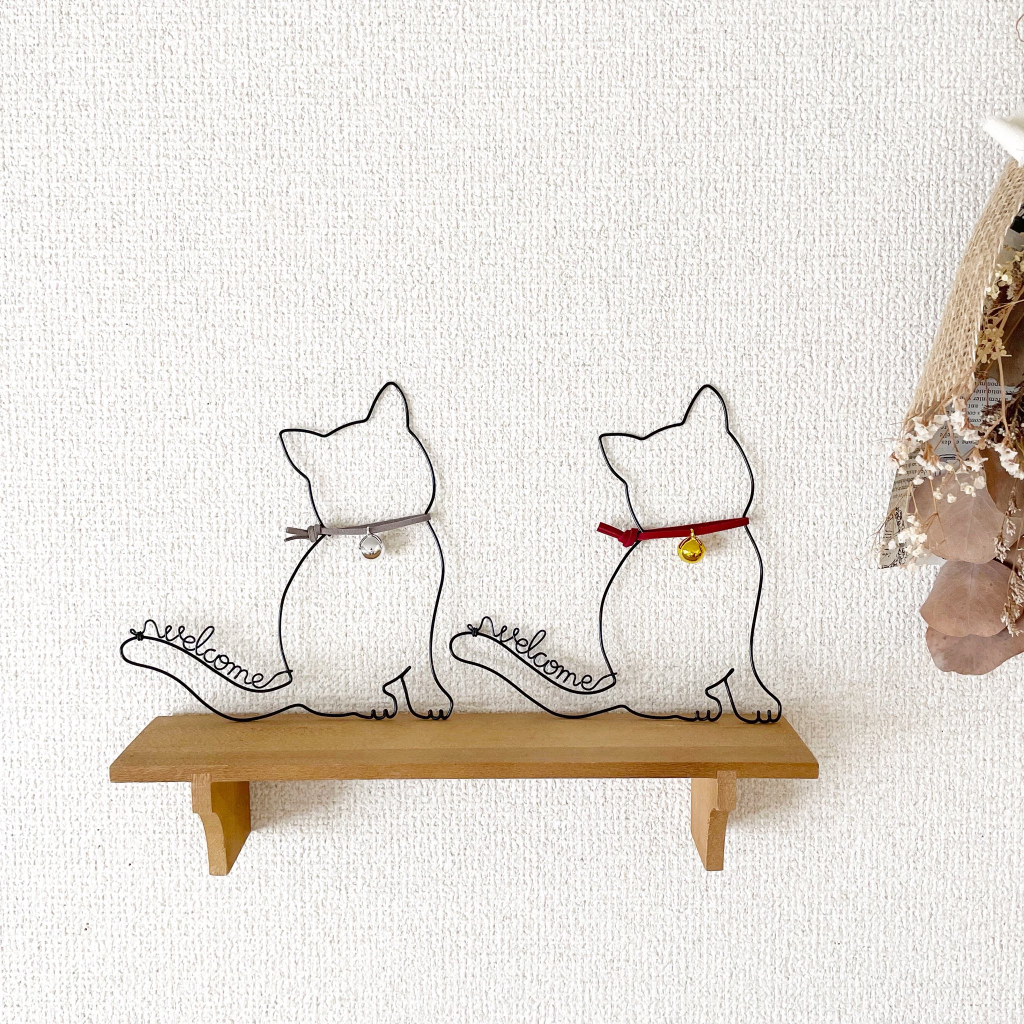 薔薇　猫　ワイヤークラフト　アート　壁掛け 受注制作、オーダー】ワイヤークラフト ワイヤーアート 猫② 鈴