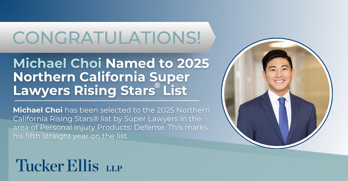 Congratulations to Michael Choi! Michael has been selected to the 2025 Northern California Rising Stars® list by Super Lawyers in the area of Personal Injury Products: Defense, marking his fifth consecutive year on the list.

Learn more at our website: bit.ly/44qoSr4