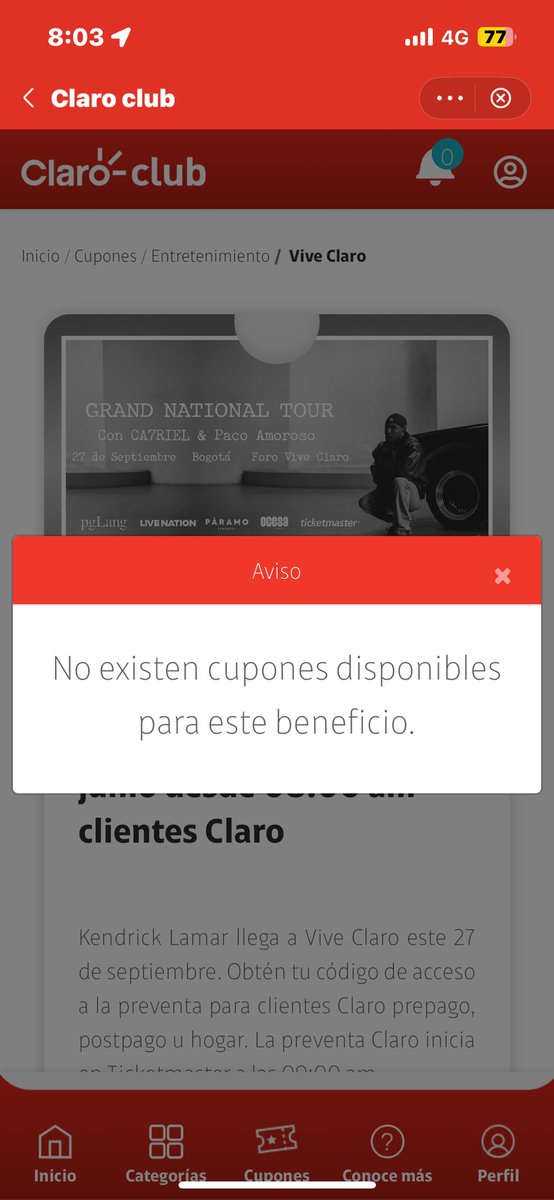 gonzadev4's tweet photo. Imposible que ya se haya acabado, pauperrimo servicio, ojalá no queden mal con el venue @ClaroColombia @Ticketmastercol @musictrendscol @OcesaColombia @paramo_presenta https://t.co/p7trQzNRDt