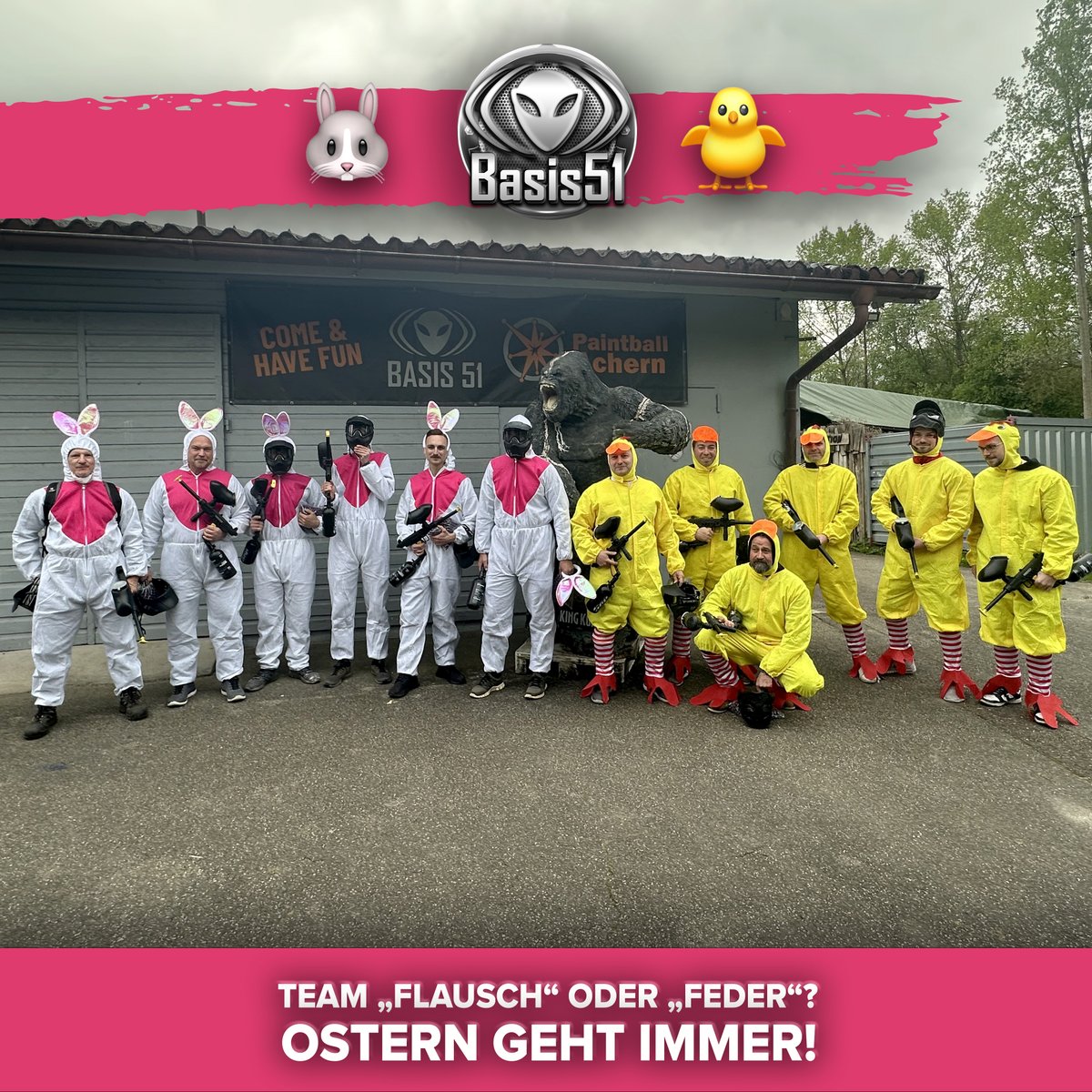 51Basis's tweet image. 🐰 GEGEN 🐥 – Das Battle des Jahres! 😄💥
Ostern ist zwar schon vorbei… allerdings kann man sich solche Duelle das ganze Jahr über reinziehen! 🌲🎯

basis51.de

#Paintball #PaintballFun #Basis51 #SchwarzwaldPaintball #TeamBattle #HaseVsEnte #KostümKrieg #Osterduell