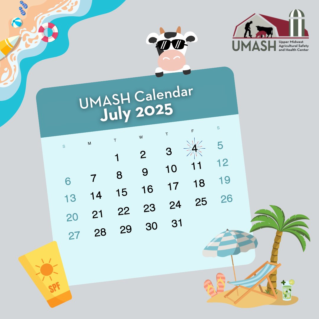 Summer’s here, and the heat’s turning up! ☀️ While soaking in the sun can feel great, too much exposure can cause more harm than you might think. Our UMASH July Farm Safety Calendar is filled with tools to help you stay safe and cool in the summer sun: umash.umn.edu/calendars